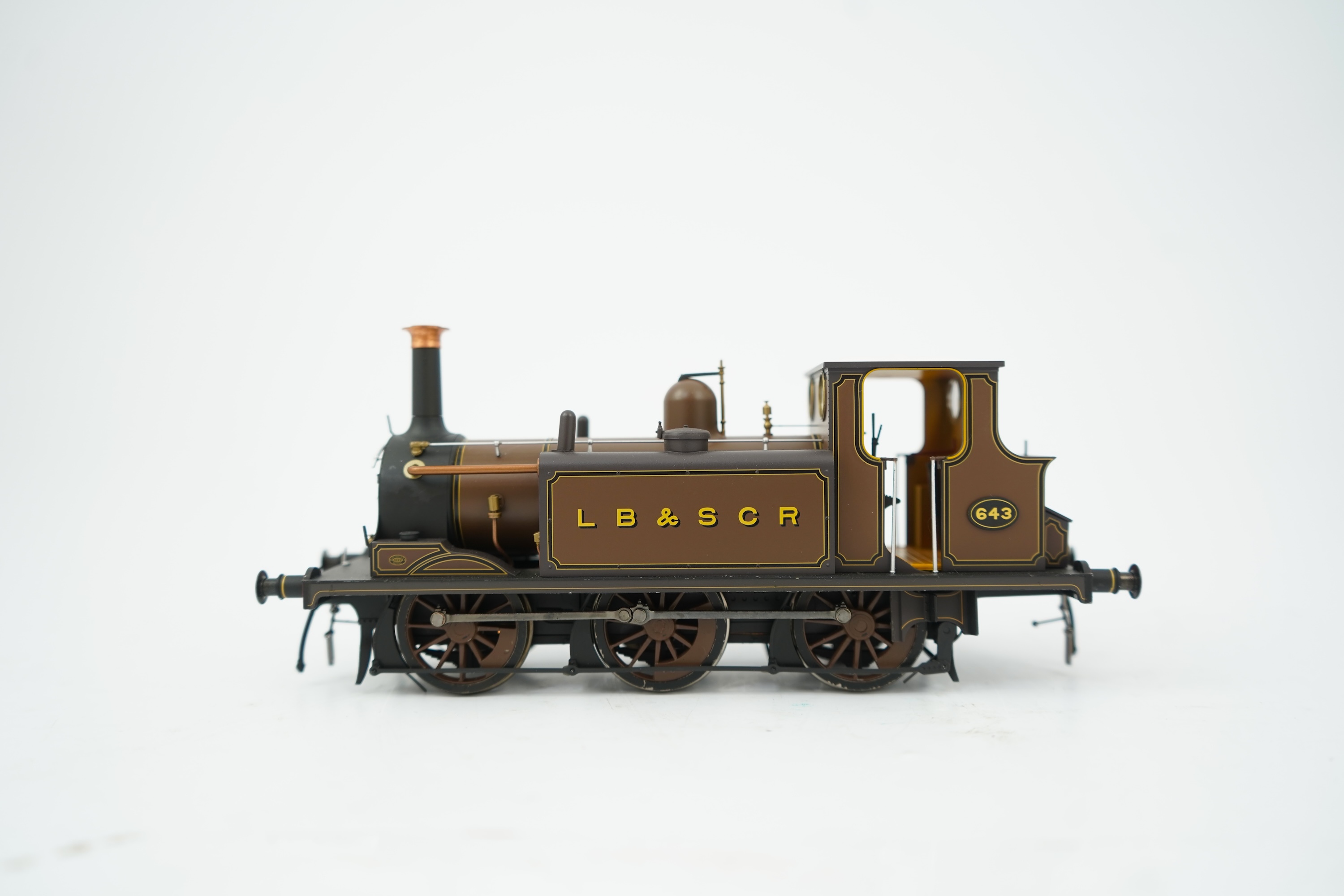 An 0 gauge Dapol model of LB&SCR Class A1, 643, 0-6-0T ‘terrier’ locomotive, powered for two rail operation, with original box and maintenance sheet.